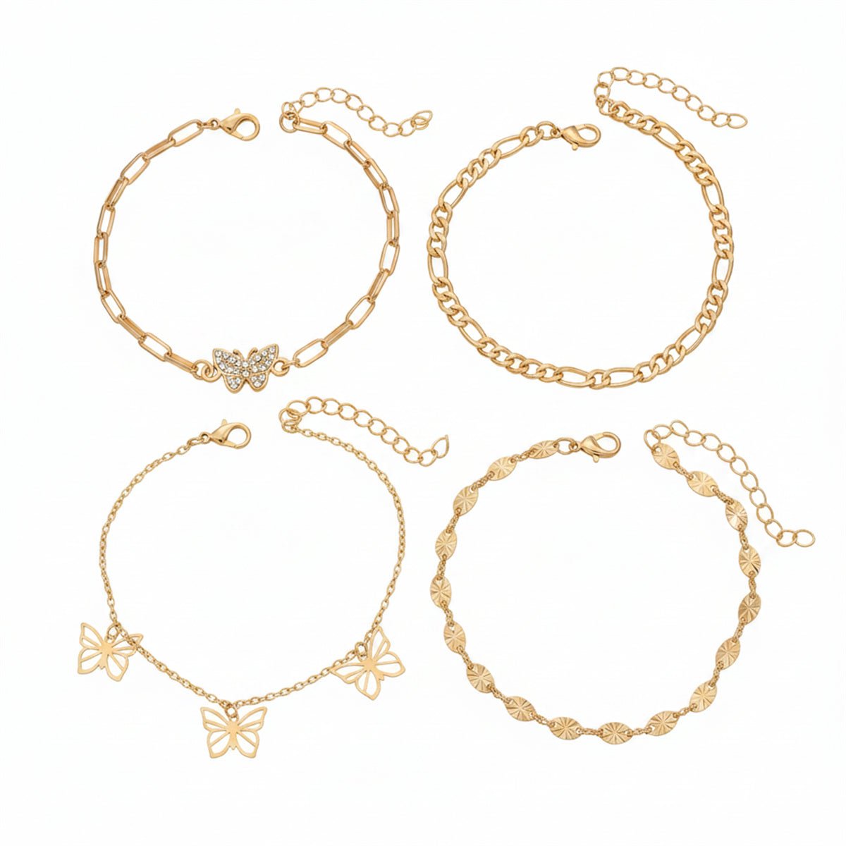 Cubic Zirconia & Goldtone Butterfly Cham Tassel Anklet Set - Street Region
