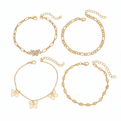 Cubic Zirconia & Goldtone Butterfly Cham Tassel Anklet Set - Street Region