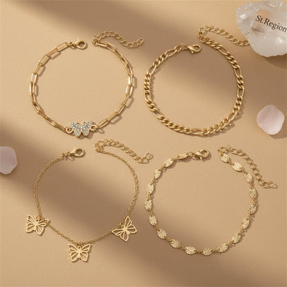 Cubic Zirconia & Goldtone Butterfly Cham Tassel Anklet Set - Street Region