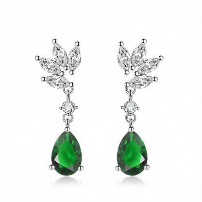 Cubic Zirconia and Green Crystal Botanical Drop Earrings, drop earrings for women, everyday style, side view