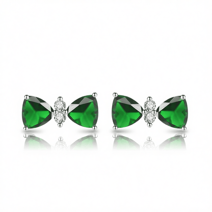 Cubic Zirconia & Green Crystal Bow Stud Earrings