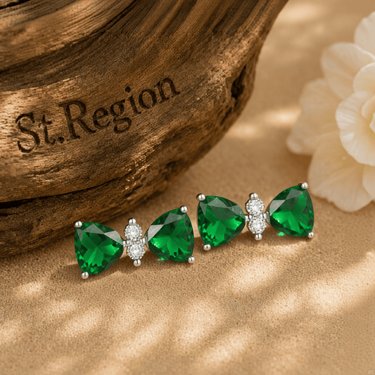 Cubic Zirconia & Green Crystal Bow Stud Earrings