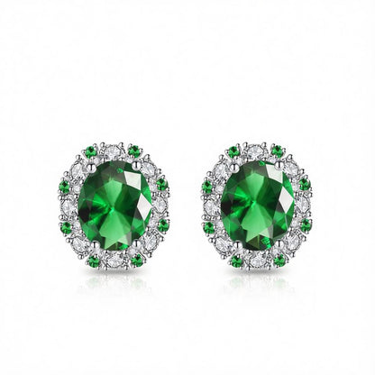 Cubic Zirconia and Green Crystal Oval Stud Earrings, cubic zirconia stud earrings for women, botanical inspired, side view