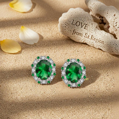 Cubic Zirconia and Green Crystal Oval Stud Earrings, cubic zirconia stud earrings for women, lifestyle look
