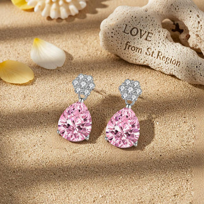 Cubic Zirconia and Pink Crystal Floral Drop Earrings, drop earrings for women, everyday style, lifestyle look