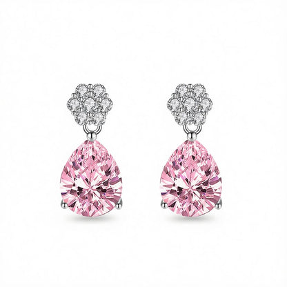 Cubic Zirconia and Pink Crystal Floral Drop Earrings, drop earrings for women, everyday style, side view