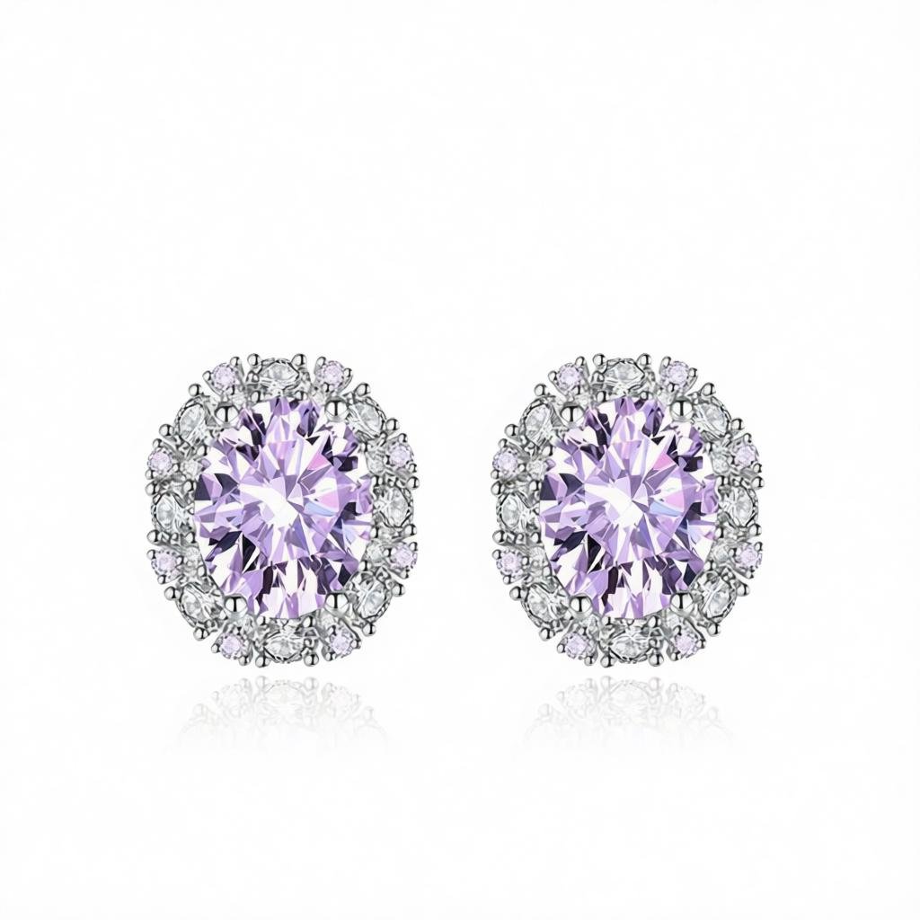 Cubic Zirconia and Purple Crystal Oval Stud Earrings, cubic zirconia stud earrings for women, side view