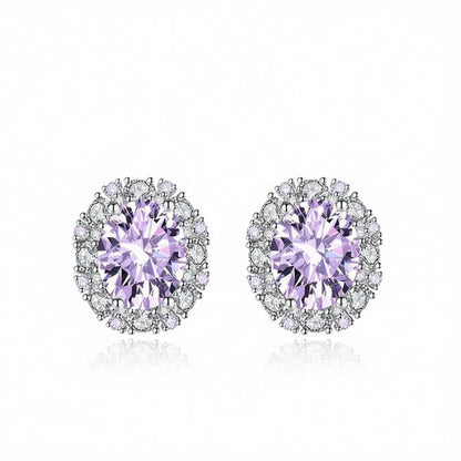 Cubic Zirconia and Purple Crystal Oval Stud Earrings, cubic zirconia stud earrings for women, side view