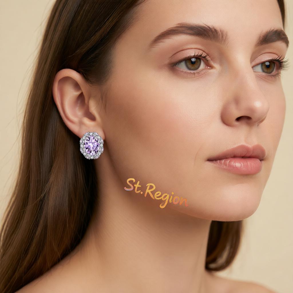 Cubic Zirconia and Purple Crystal Oval Stud Earrings, cubic zirconia stud earrings for women, styled look