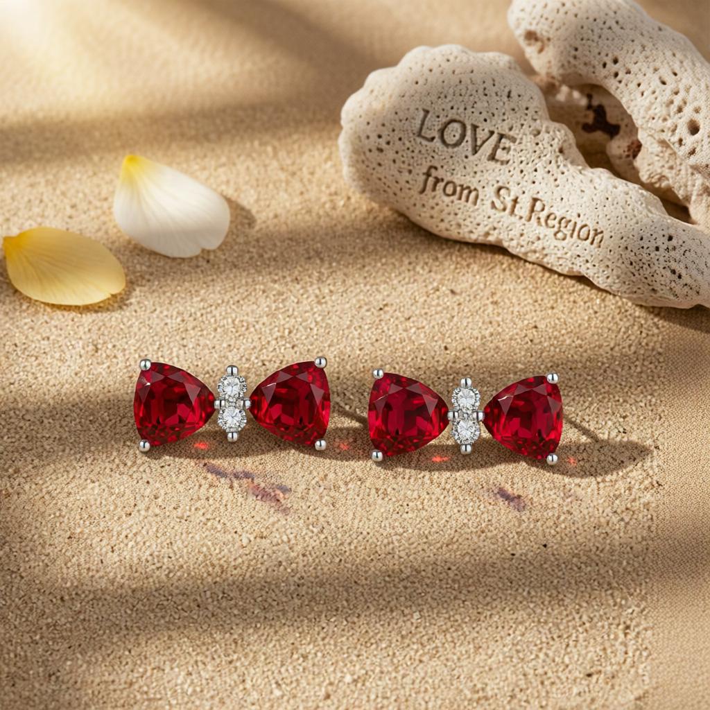 Cubic Zirconia and Red Crystal Bow Stud Earrings, cubic zirconia stud earrings for women, lifestyle look