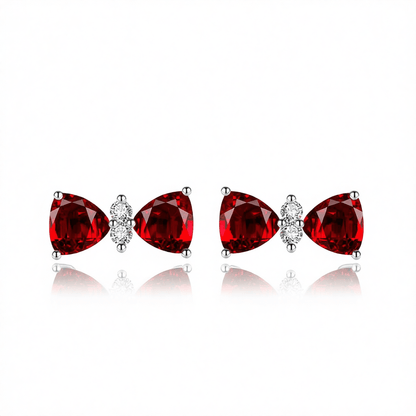Cubic Zirconia and Red Crystal Bow Stud Earrings, cubic zirconia stud earrings for women, elegant gift for her, side view