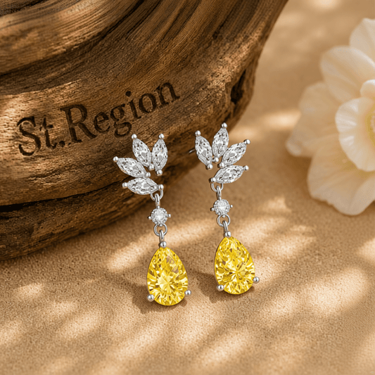 Cubic Zirconia & Yellow Crystal Botanical Drop Earrings