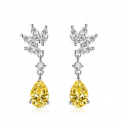 Cubic Zirconia and Yellow Crystal Botanical Drop Earrings, drop earrings for women, vintage-inspired design, side view