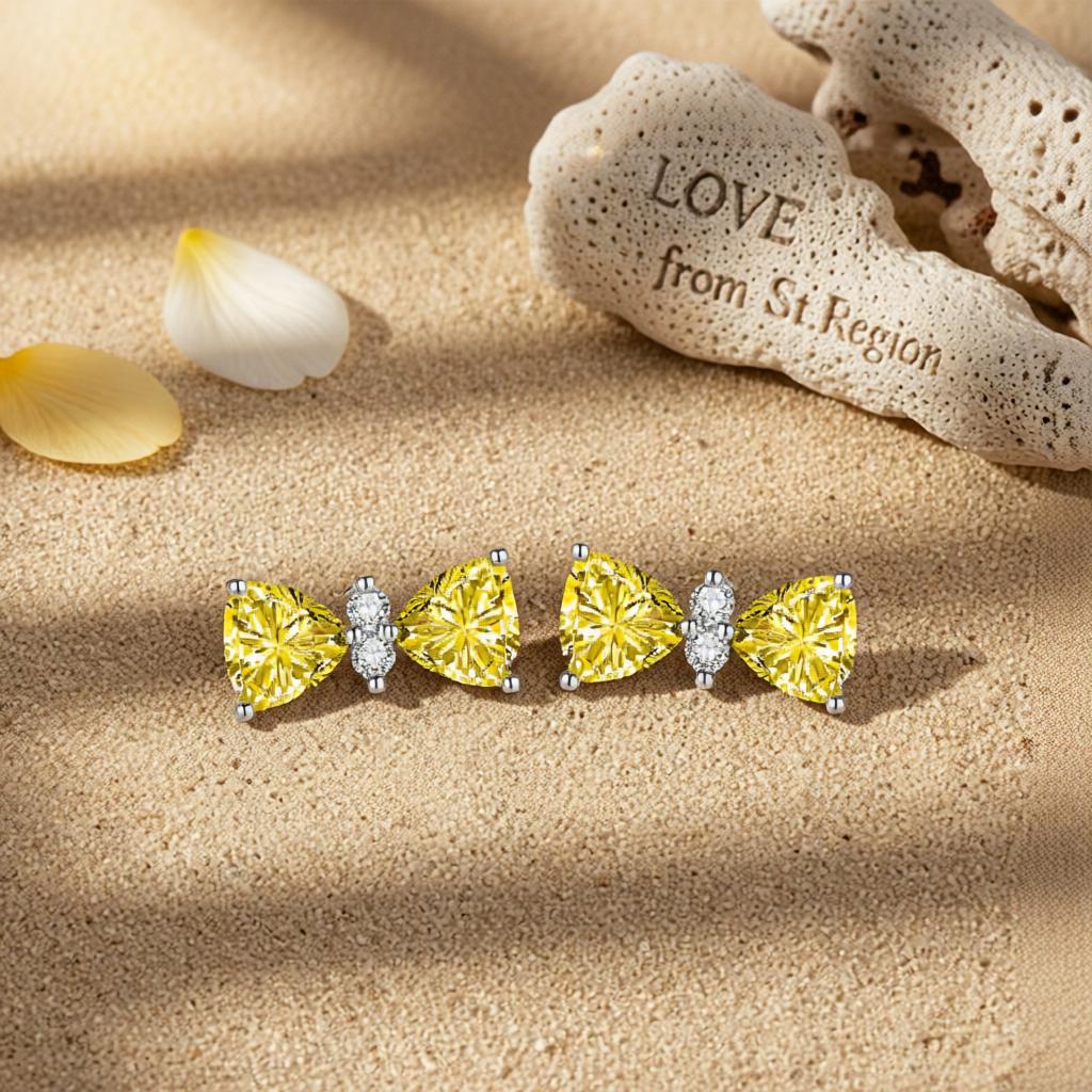 Cubic Zirconia and Yellow Crystal Bow Stud Earrings, cubic zirconia stud earrings for women, everyday style, lifestyle look