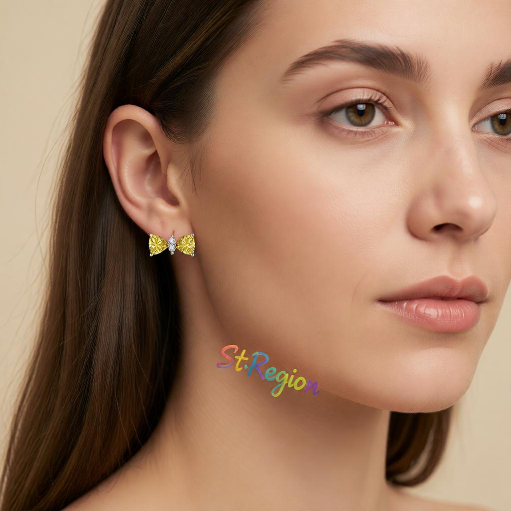 Cubic Zirconia and Yellow Crystal Bow Stud Earrings, cubic zirconia stud earrings for women, everyday style, styled look