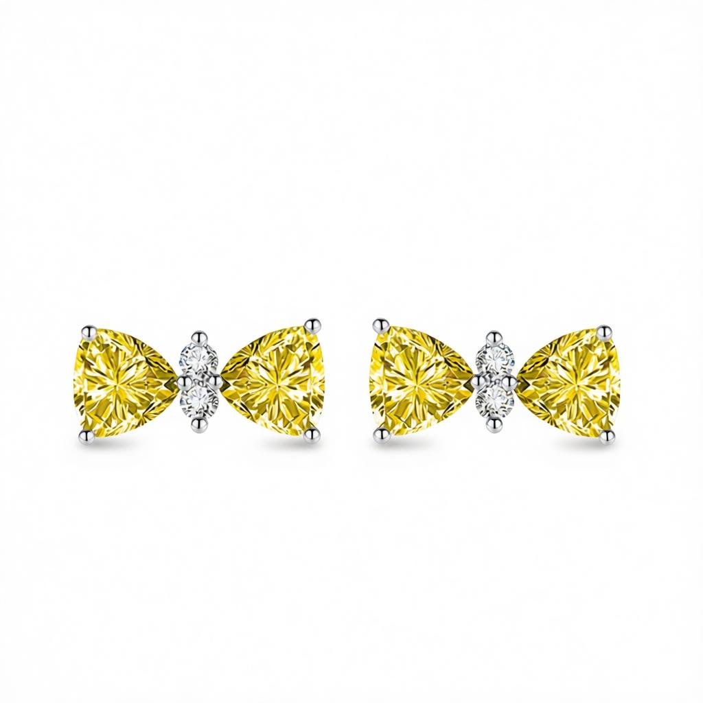 Cubic Zirconia and Yellow Crystal Bow Stud Earrings, cubic zirconia stud earrings for women, everyday style, side view