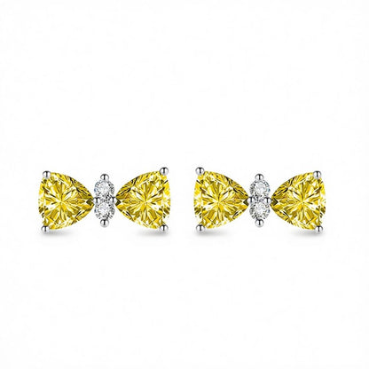 Cubic Zirconia and Yellow Crystal Bow Stud Earrings, cubic zirconia stud earrings for women, everyday style, side view