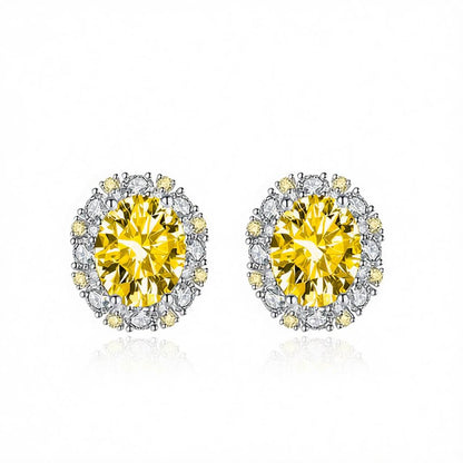 Cubic Zirconia and Yellow Crystal Oval Stud Earrings, cubic zirconia stud earrings for women, elegant gift for her, side view