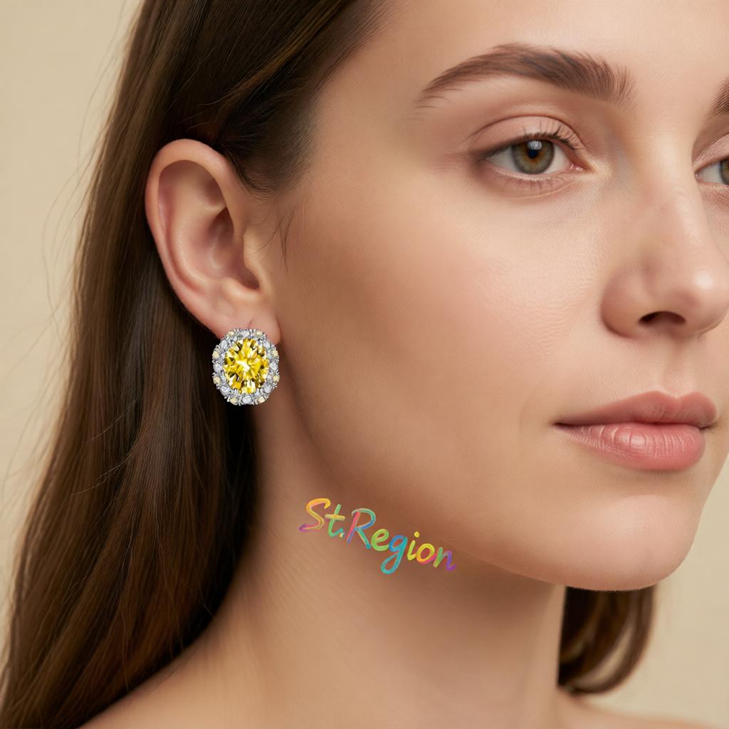 Cubic Zirconia and Yellow Crystal Oval Stud Earrings, cubic zirconia stud earrings for women, styled look