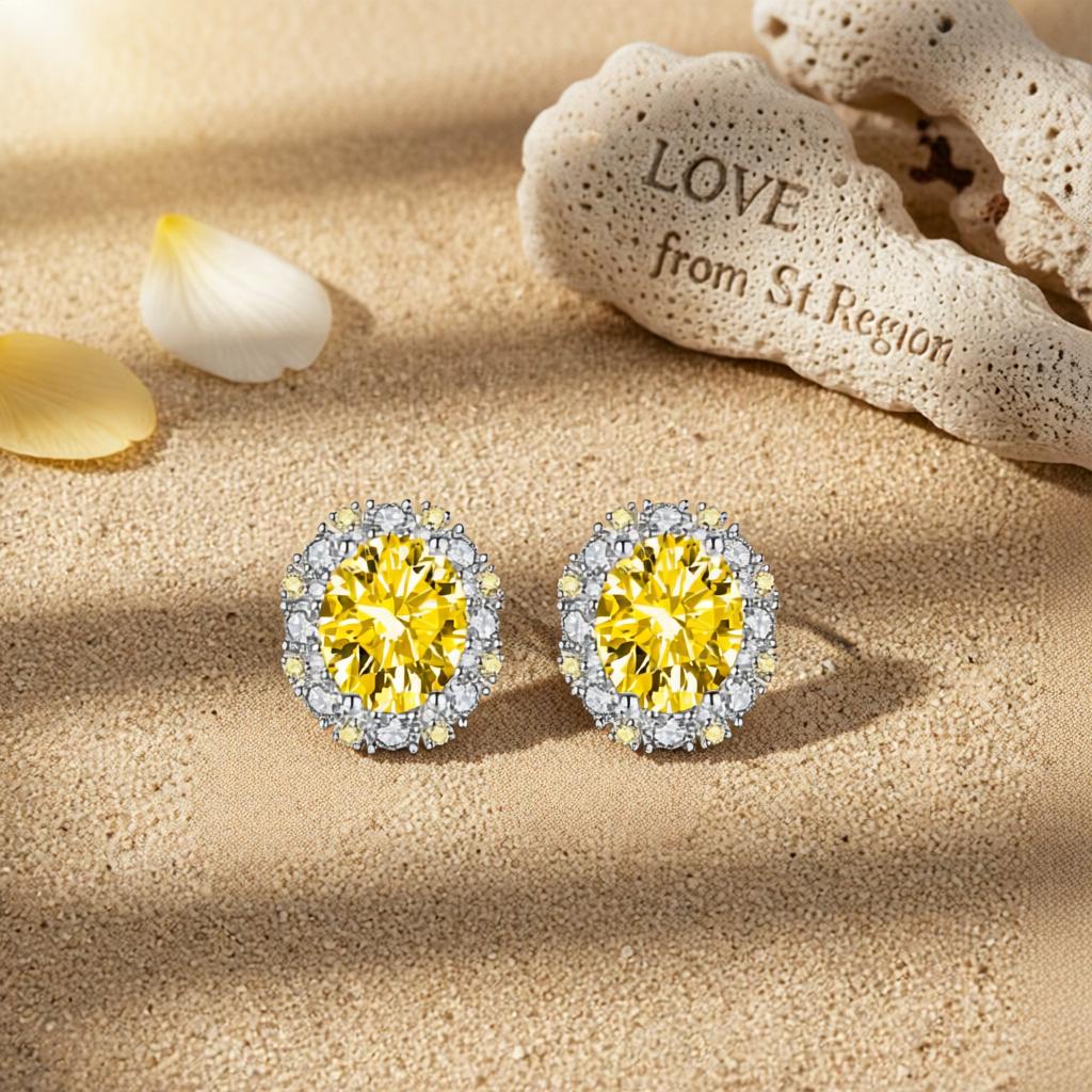 Cubic Zirconia and Yellow Crystal Oval Stud Earrings, cubic zirconia stud earrings for women, lifestyle look