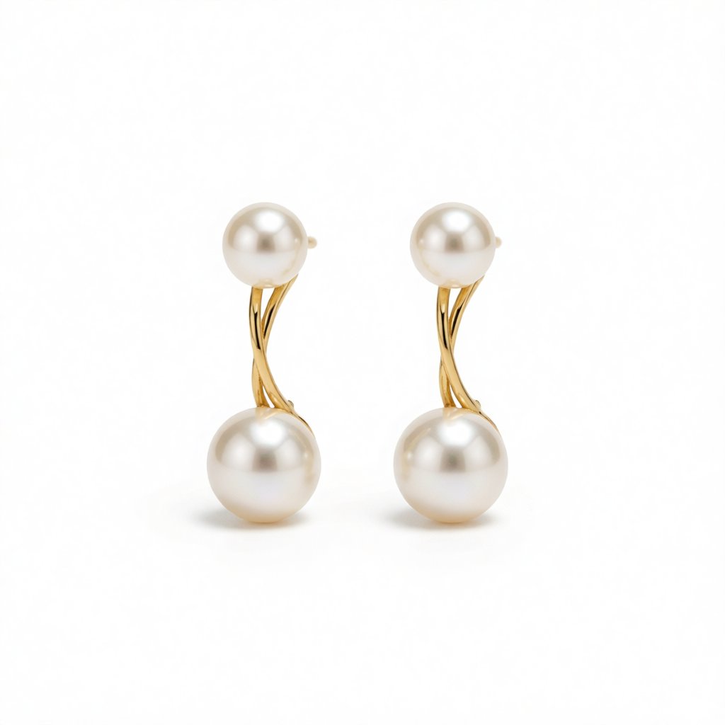 Pearl and 18K Gold-Plated Double Drop Earrings, gold drop earrings for women, botanical inspired, side view