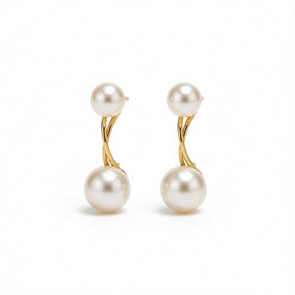 Pearl and 18K Gold-Plated Double Drop Earrings, gold drop earrings for women, botanical inspired, side view