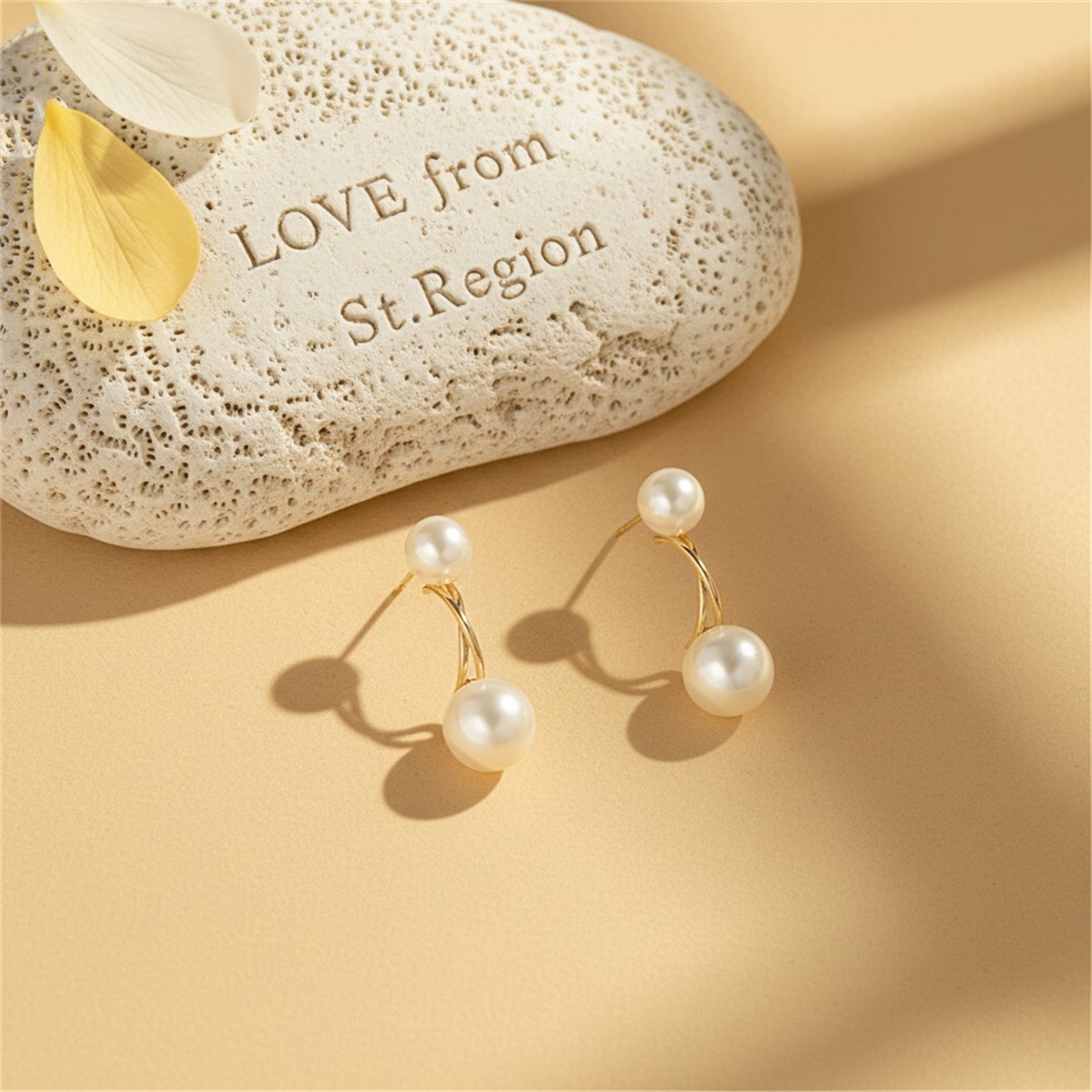 Pearl and 18K Gold-Plated Double Drop Earrings, gold drop earrings for women, botanical inspired, lifestyle look