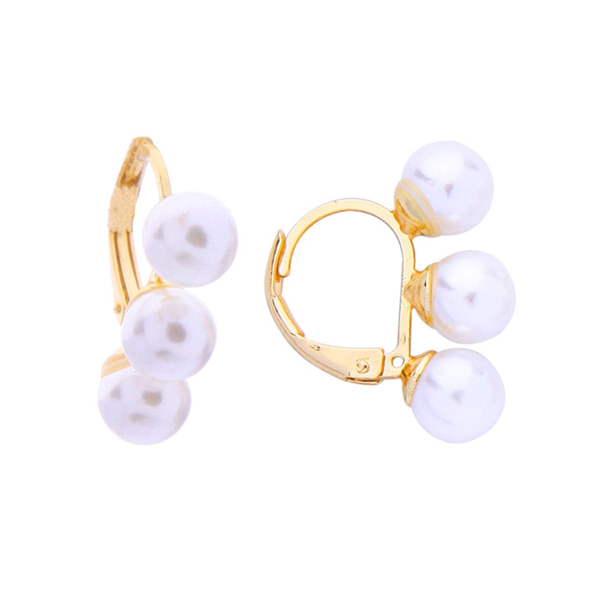 Pearl and 18K Gold-Plated Triple Stud Earrings, gold huggie earrings, elegant gift for her, side view