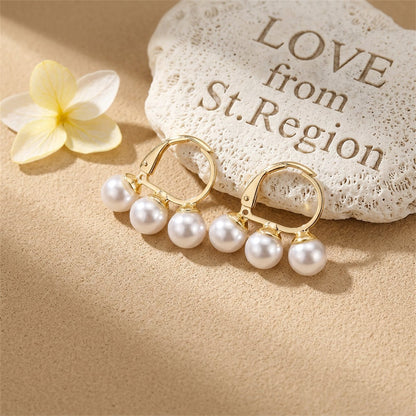 Pearl and 18K Gold-Plated Triple Stud Earrings, gold huggie earrings, elegant gift for her, lifestyle look