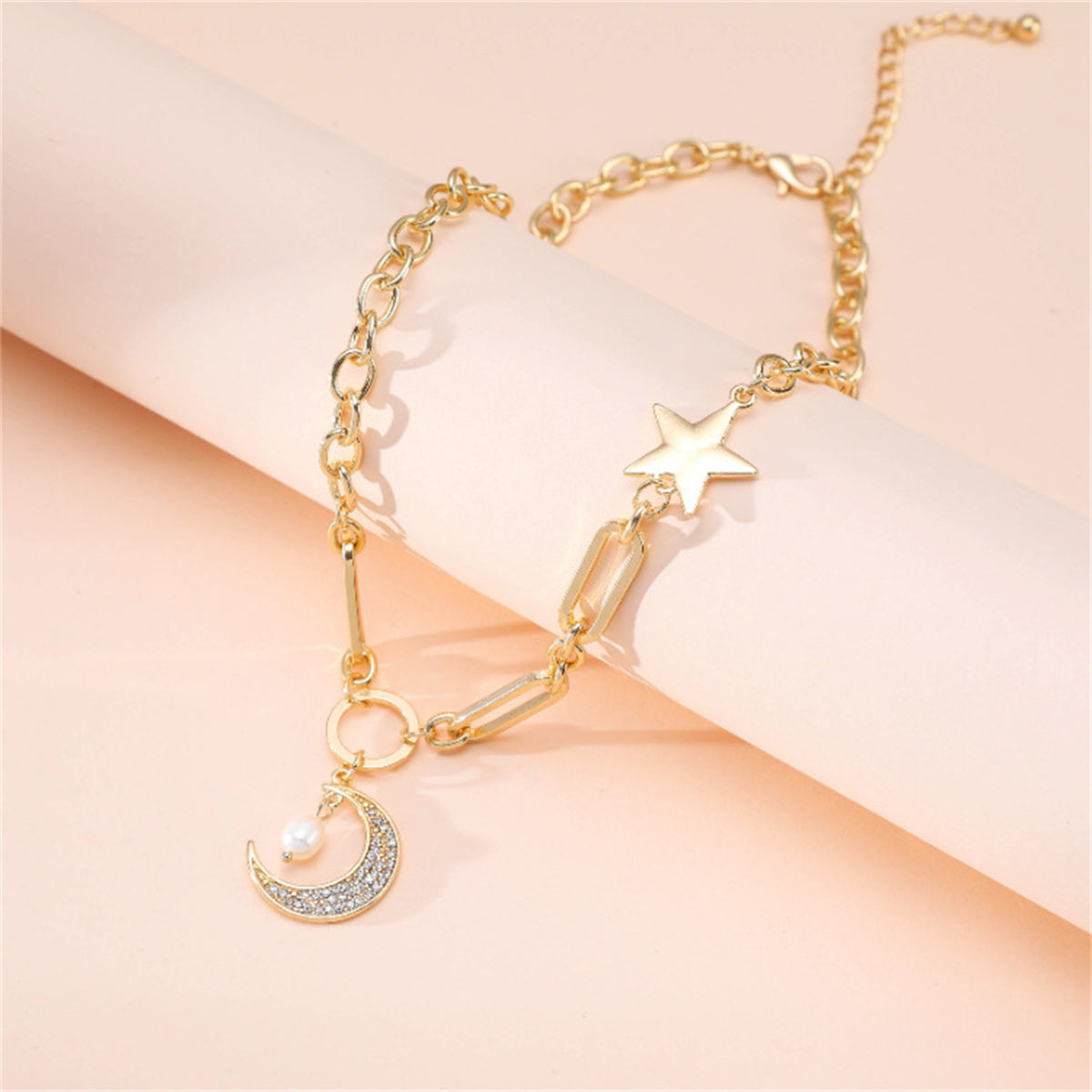 Pearl & Cubic Zirconia 18K Gold-Plated Star Moon Pendant Necklace