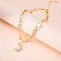 Pearl & Cubic Zirconia 18K Gold-Plated Star Moon Pendant Necklace