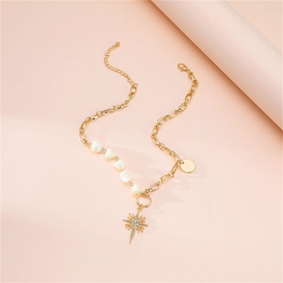 Cubic Zirconia & Shell 18K Gold-Plated Star Pendant Necklace