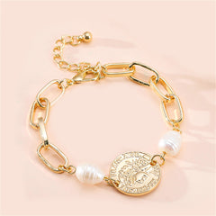 Pearl & 18K Gold-Plated Coin Charm Bracelet