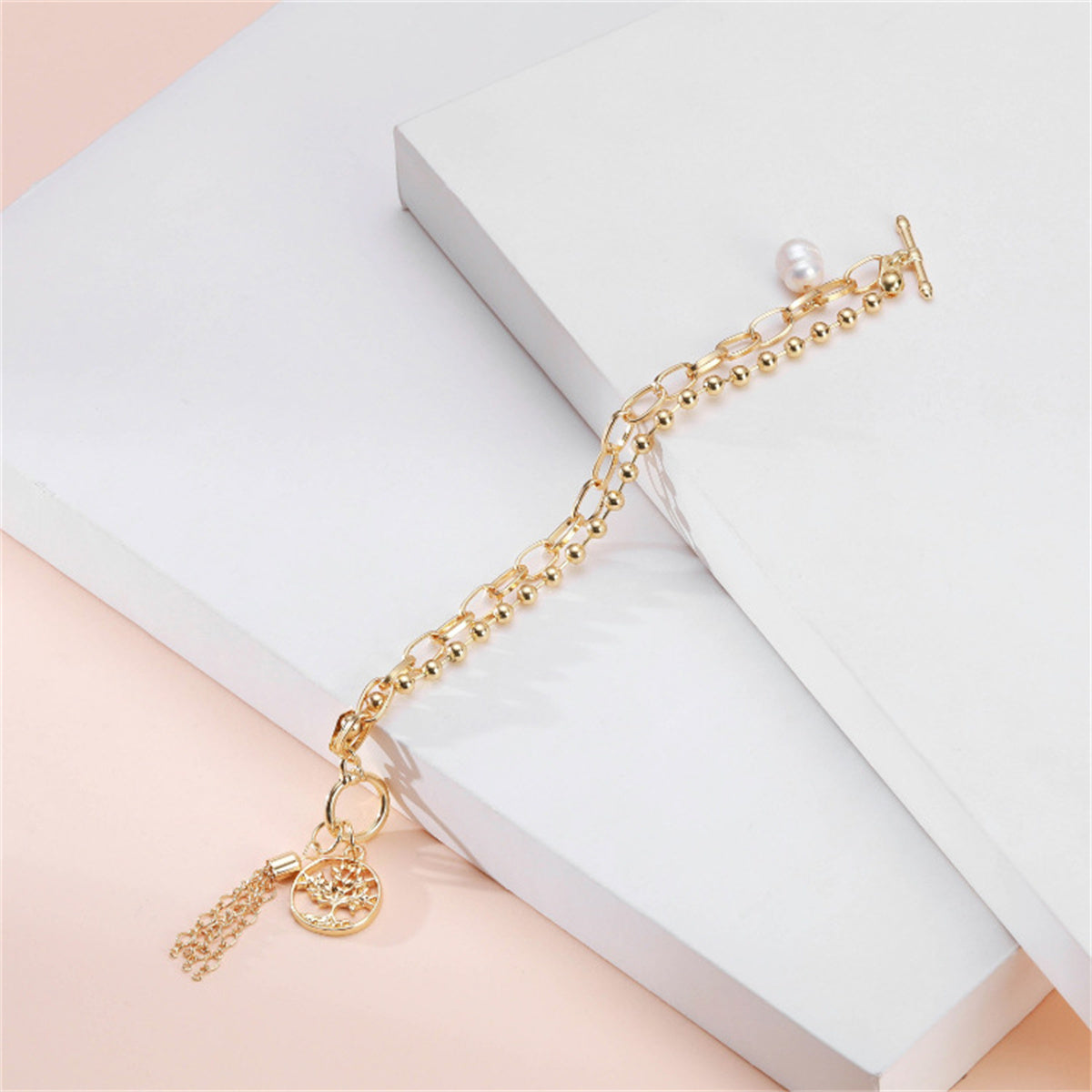 Pearl & 18K Gold-Plated Tree Of Life Charm Bracelet