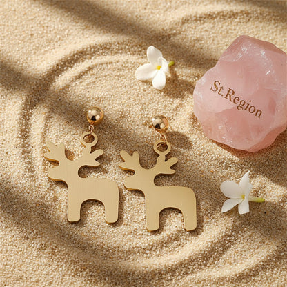 18K Gold-Plated Deer Drop Earrings, gold drop earrings for women, everyday style, detail close-up