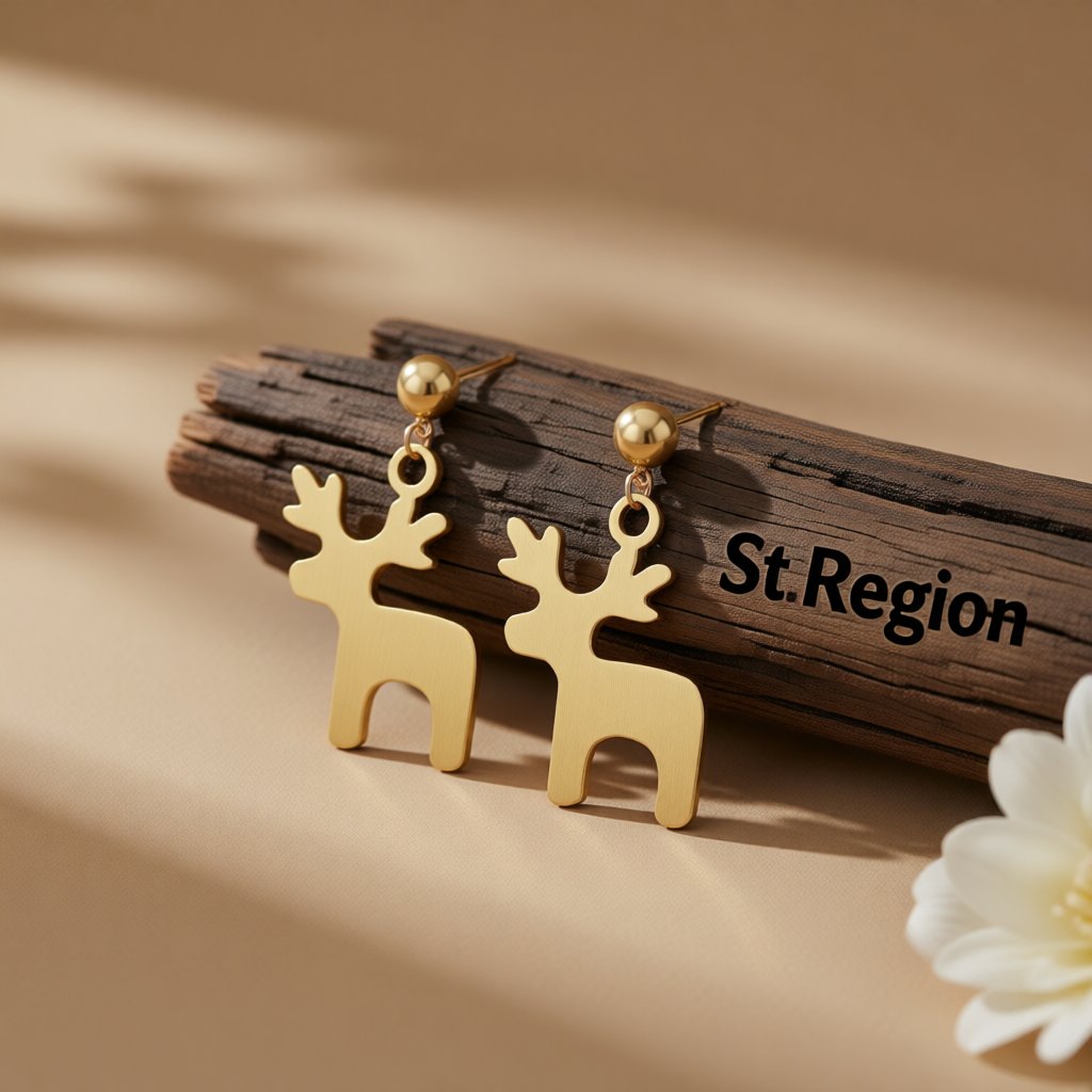 18K Gold-Plated Deer Drop Earrings, gold drop earrings for women, everyday style, front view