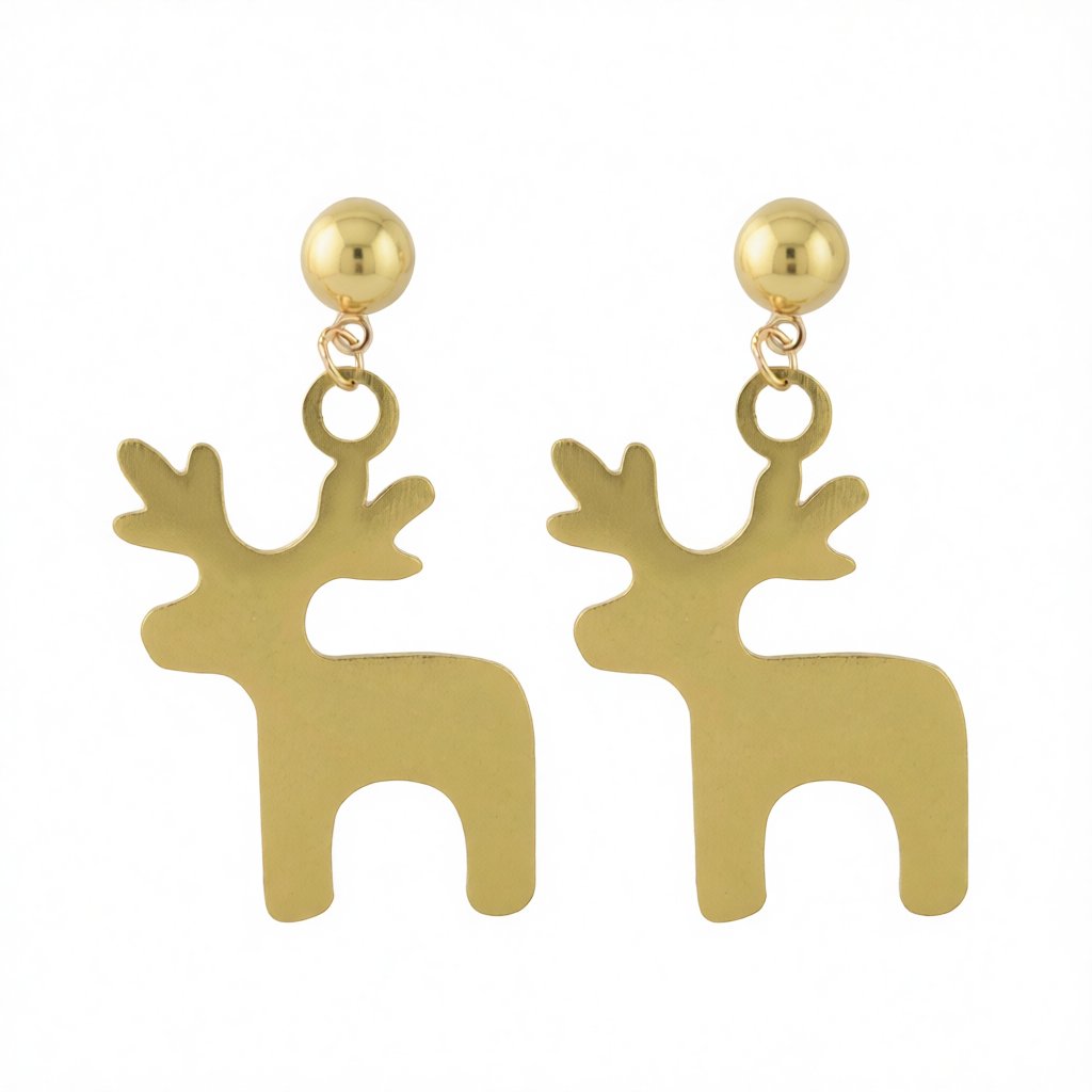 18K Gold-Plated Deer Drop Earrings, gold drop earrings for women, everyday style, side view