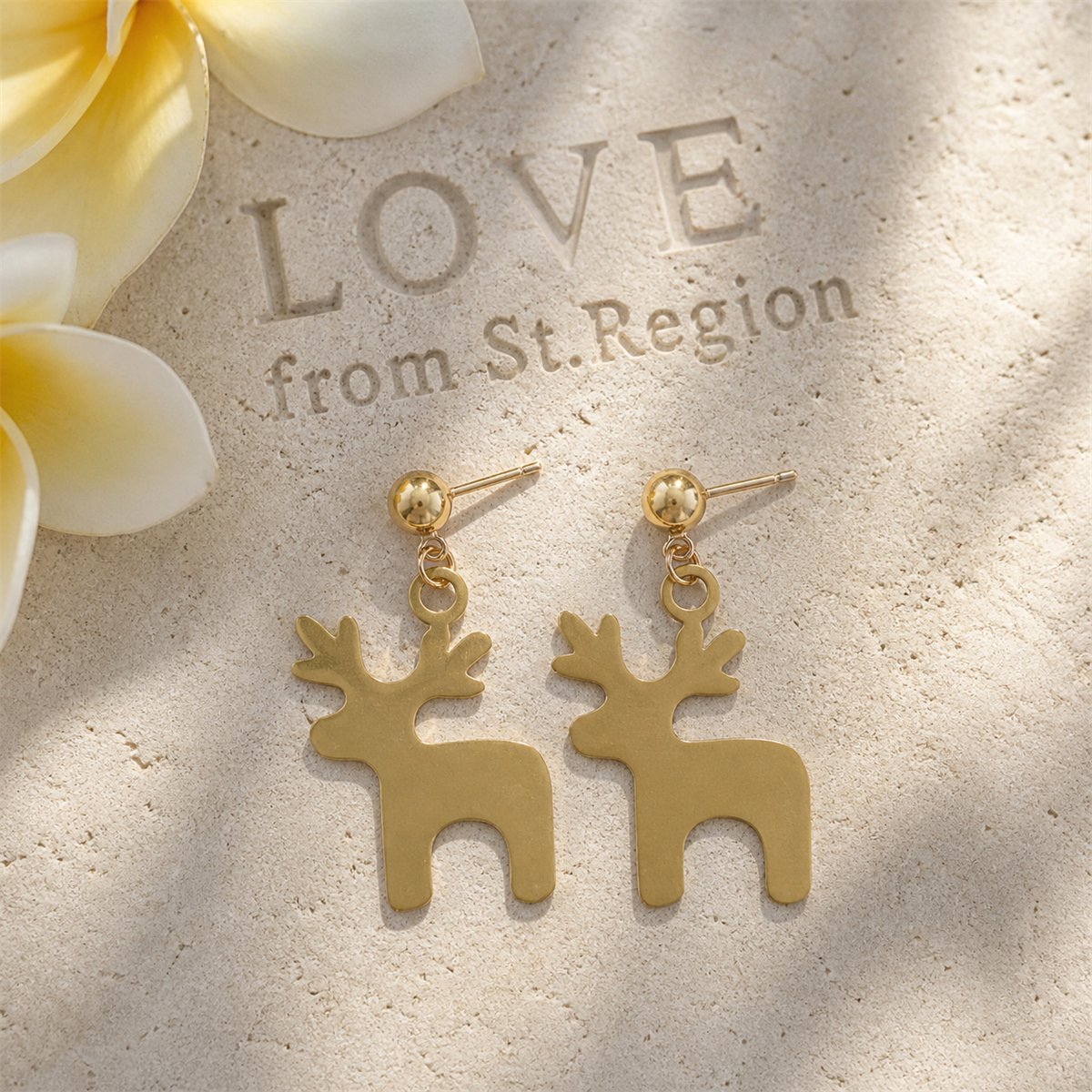 18K Gold-Plated Deer Drop Earrings, gold drop earrings for women, everyday style, lifestyle look
