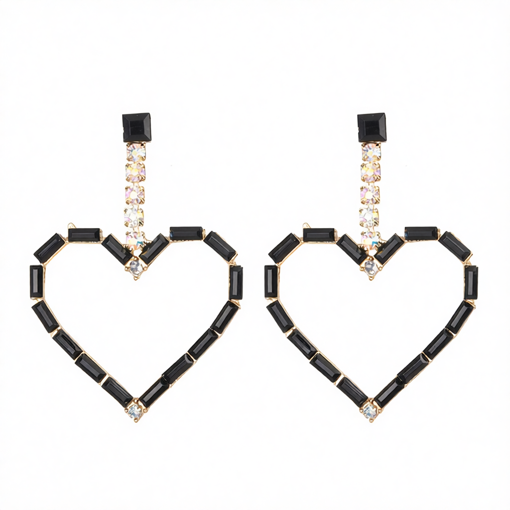 Black Cubic Zirconia & 18K Gold-Plated Open Heart Drop Earrings