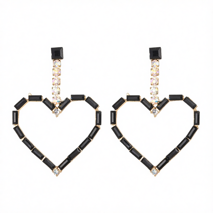 Black Cubic Zirconia & 18K Gold-Plated Open Heart Drop Earrings