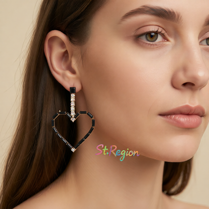 Black Cubic Zirconia & 18K Gold-Plated Open Heart Drop Earrings