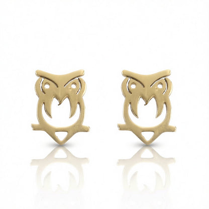 18K Gold-Plated Owl Stud Earrings, gold stud earrings for women, elegant gift for her, side view