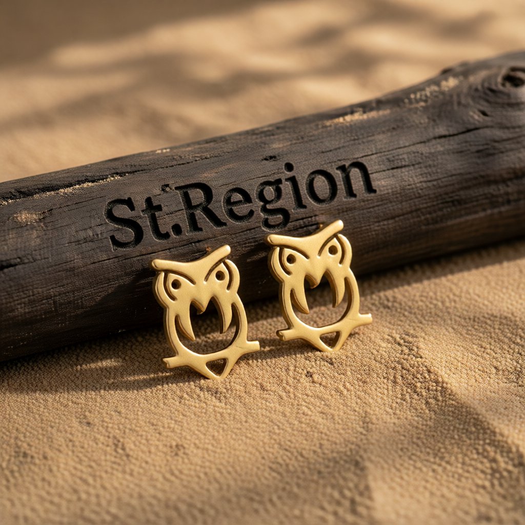 18K Gold-Plated Owl Stud Earrings, gold stud earrings for women, elegant gift for her, front view