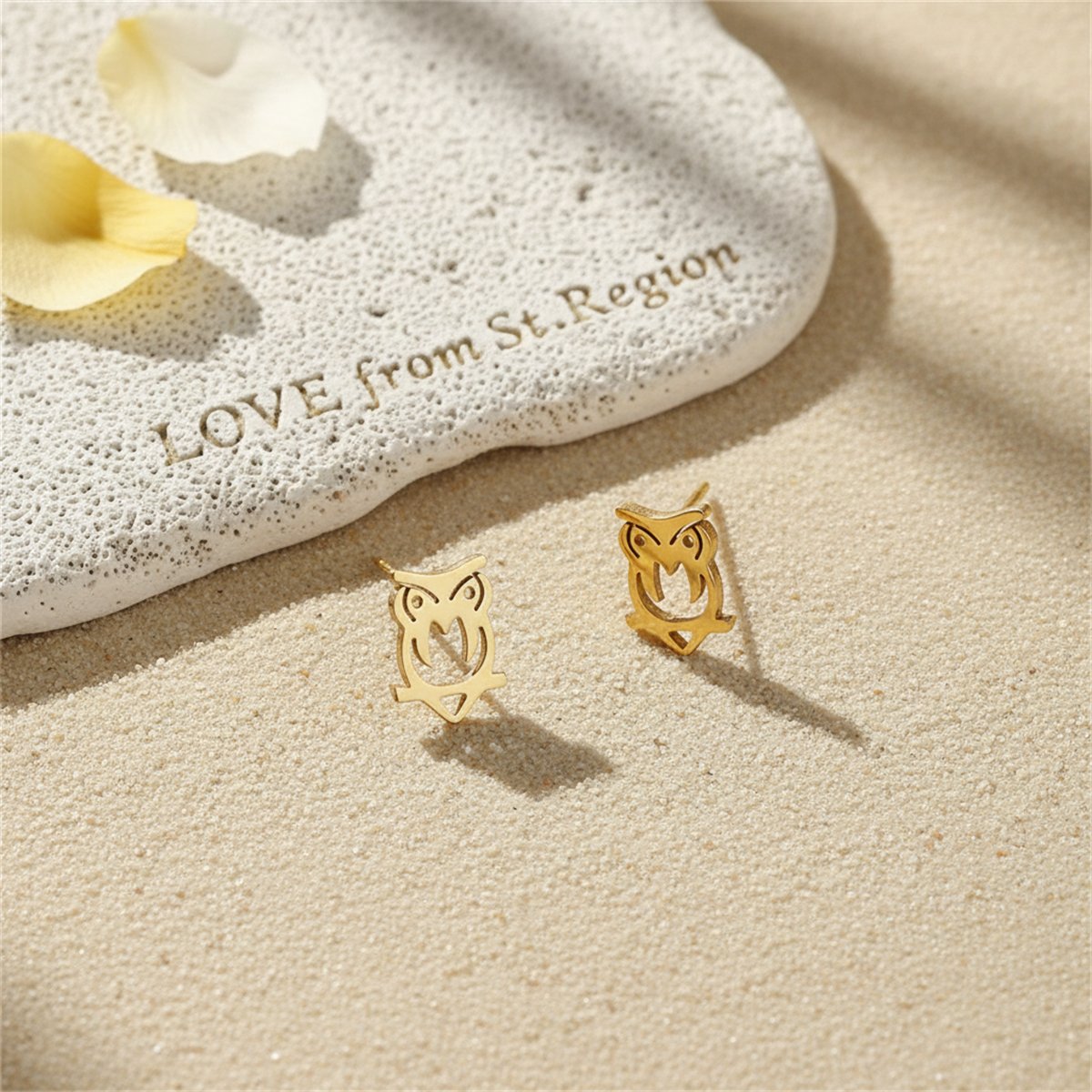 18K Gold-Plated Owl Stud Earrings, gold stud earrings for women, elegant gift for her, lifestyle look