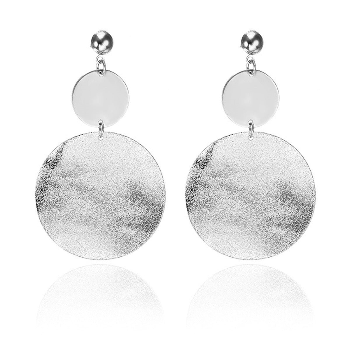 Silver-Plated Frosted Dual-Disk Drop Earrings, silver drop earrings for women, elegant gift for her, side view