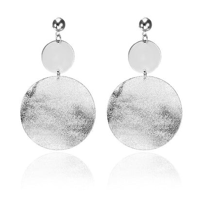 Silver-Plated Frosted Dual-Disk Drop Earrings, silver drop earrings for women, elegant gift for her, side view