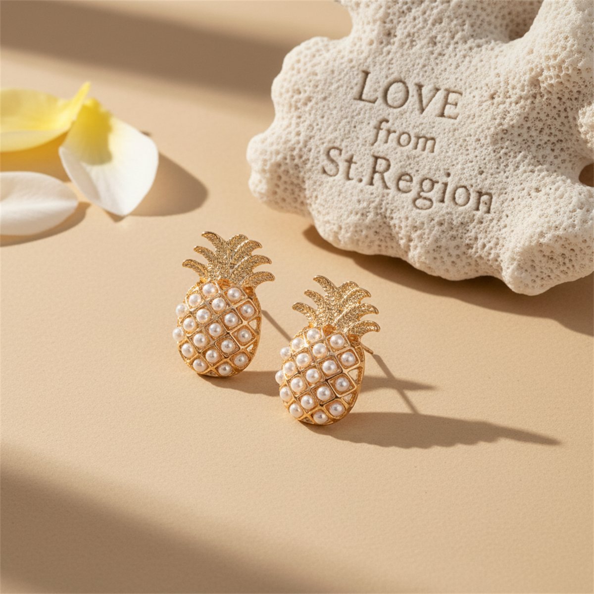 Pearl and 18K Gold-Plated Pineapple Stud Earrings, cubic zirconia stud earrings for women, everyday style, lifestyle look