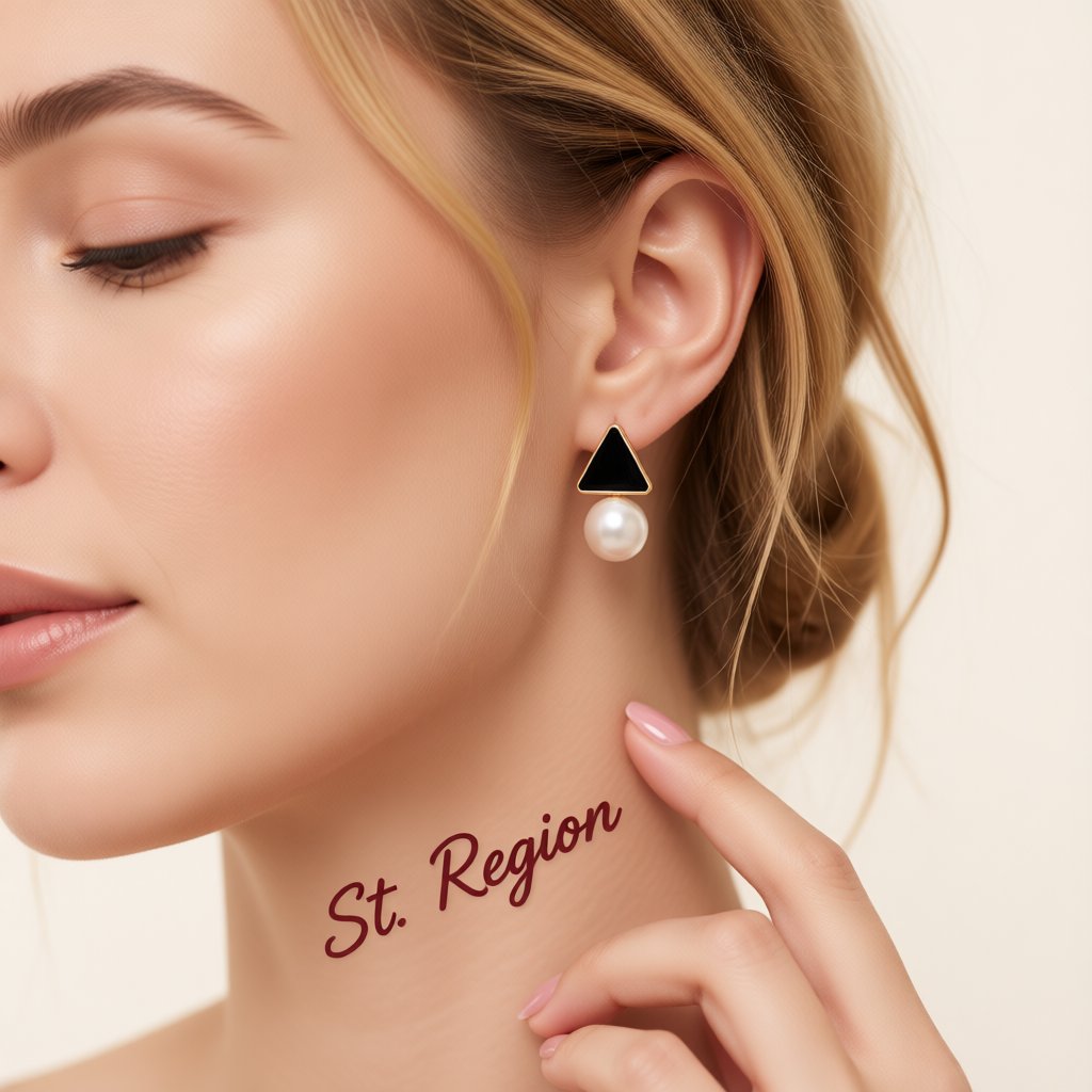 Pearl and Black Enamel 18K Gold-Plated Triangle Drop Earrings, gold drop earrings for women, styled look
