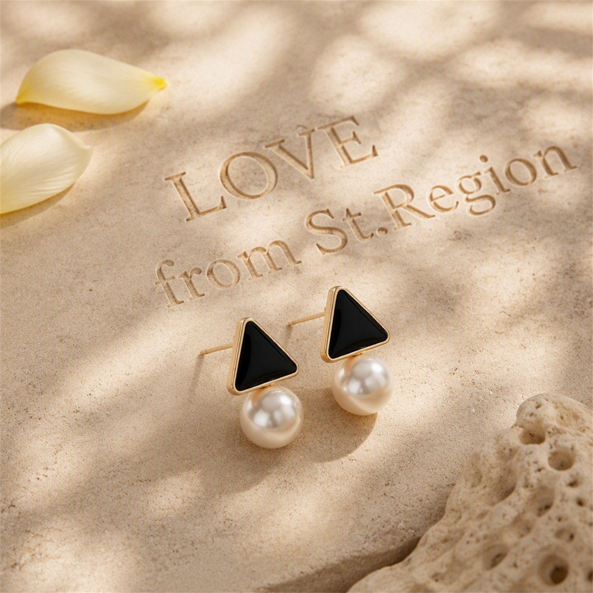 Pearl and Black Enamel 18K Gold-Plated Triangle Drop Earrings, gold drop earrings for women, lifestyle look