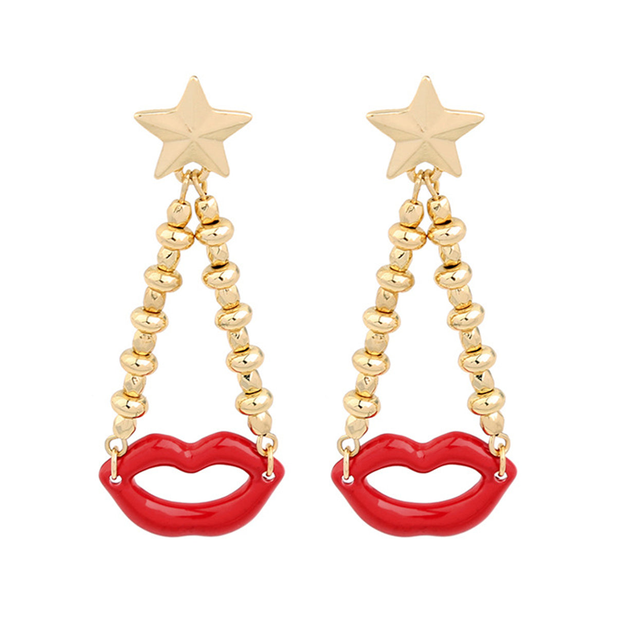 Red Enamel & 18K Gold-Plated Lips Chain Drop Earrings